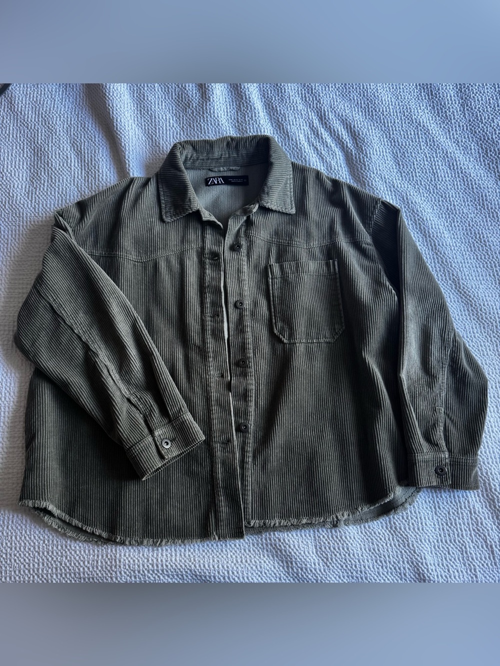 ZARA Olive Corduroy Button-Front Shirt Jacket